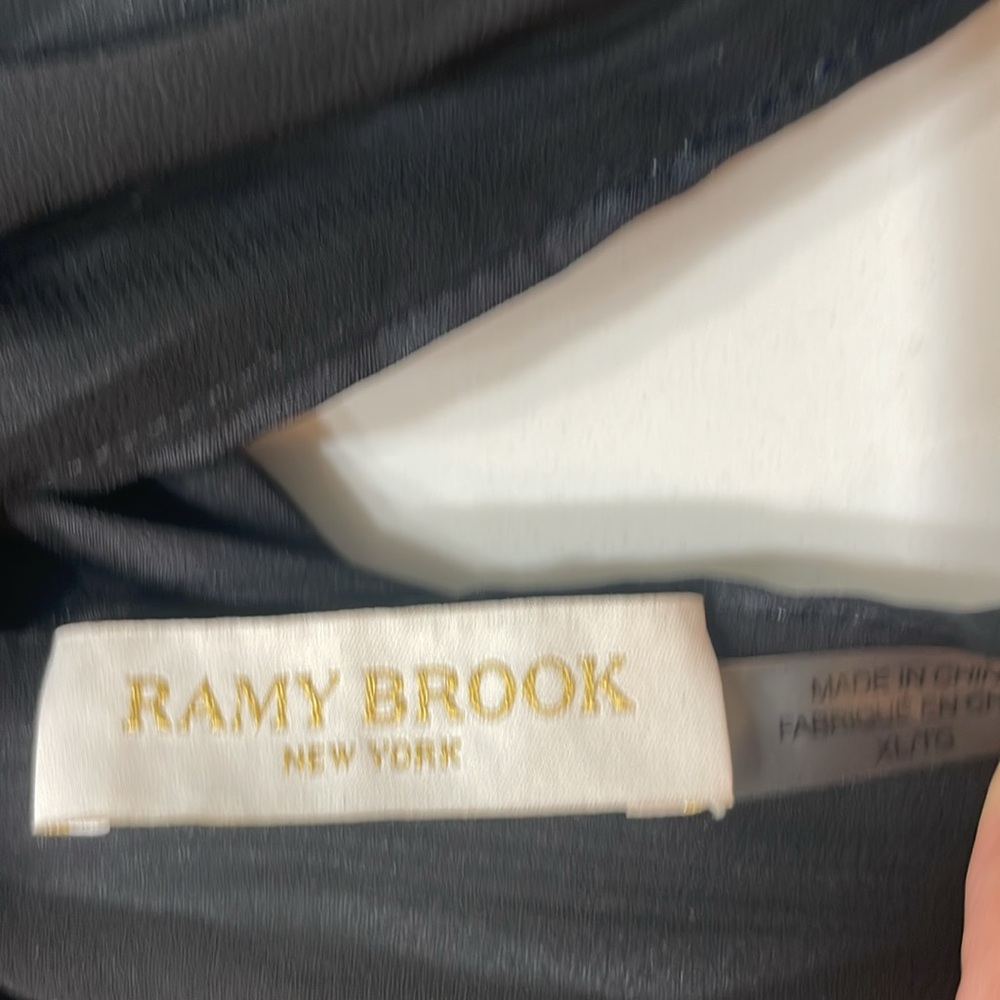 Ramy Brook Black Pleated Mini Dress with Neutral Chevron Hem - Picture 3 of 8